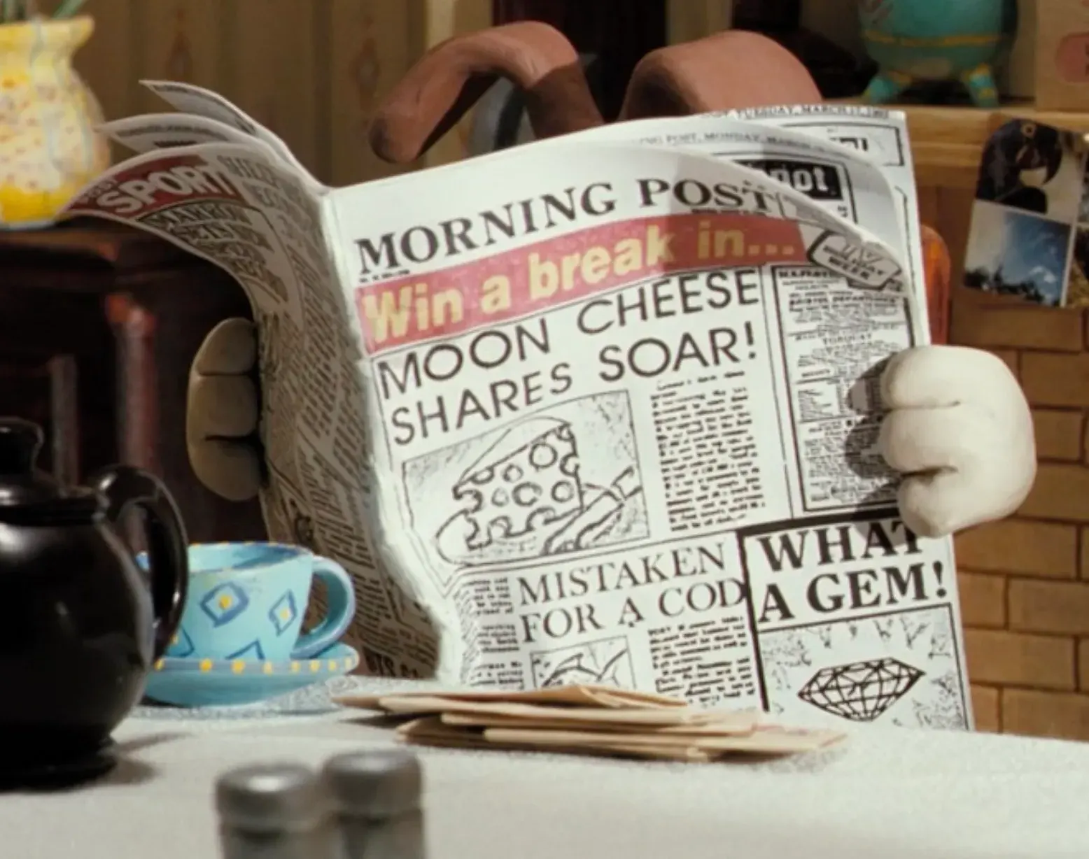 Gromit reading the newpaper, from 'The Wrong Trousers'